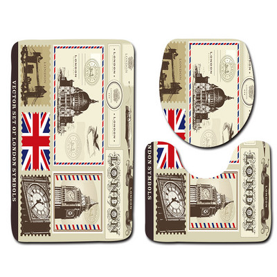 Zeegle 3gab Vannas istabas paklājiņu komplekts Ūdens absorbcijas vannas kāju paklājiņš Pretslīdošs vannas istabas dušas paklājs flaneļa mīksts tualetes sēdekļa pārklāja paklājiņš