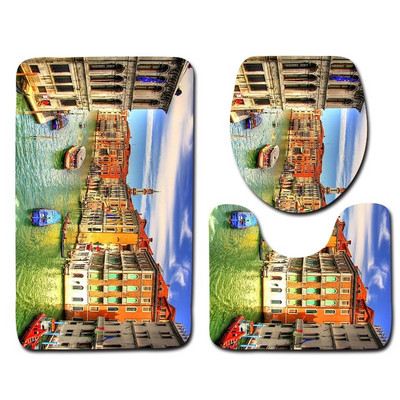 Zeegle 3gab Vannas istabas paklājiņu komplekts Ūdens absorbcijas vannas kāju paklājiņš Pretslīdošs vannas istabas dušas paklājs flaneļa mīksts tualetes sēdekļa pārklāja paklājiņš