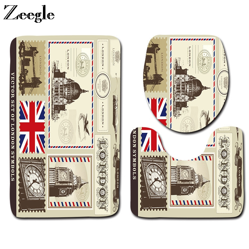 Zeegle 3gab Vannas istabas paklājiņu komplekts Ūdens absorbcijas vannas kāju paklājiņš Pretslīdošs vannas istabas dušas paklājs flaneļa mīksts tualetes sēdekļa pārklāja paklājiņš