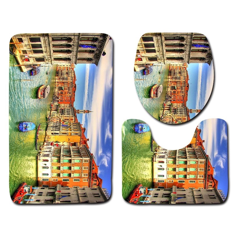 Zeegle 3gab Vannas istabas paklājiņu komplekts Ūdens absorbcijas vannas kāju paklājiņš Pretslīdošs vannas istabas dušas paklājs flaneļa mīksts tualetes sēdekļa pārklāja paklājiņš