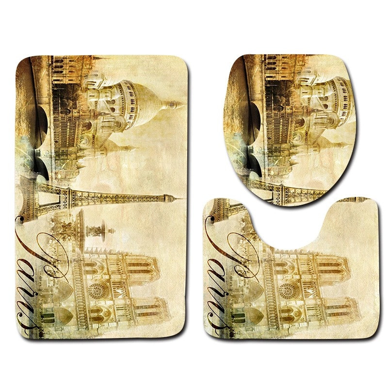 Zeegle 3gab Vannas istabas paklājiņu komplekts Ūdens absorbcijas vannas kāju paklājiņš Pretslīdošs vannas istabas dušas paklājs flaneļa mīksts tualetes sēdekļa pārklāja paklājiņš