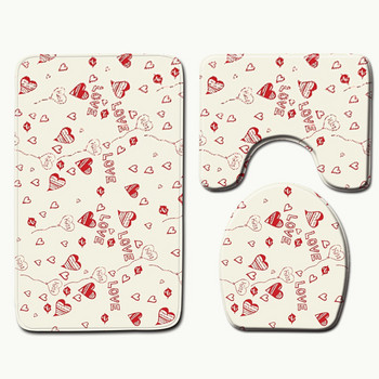 Zeegle Heart Pattern Printed Килим от микрофибър Подложка за тоалетна 3 бр. Комплект постелка за пералня Килим за душ Подложки и килими за баня