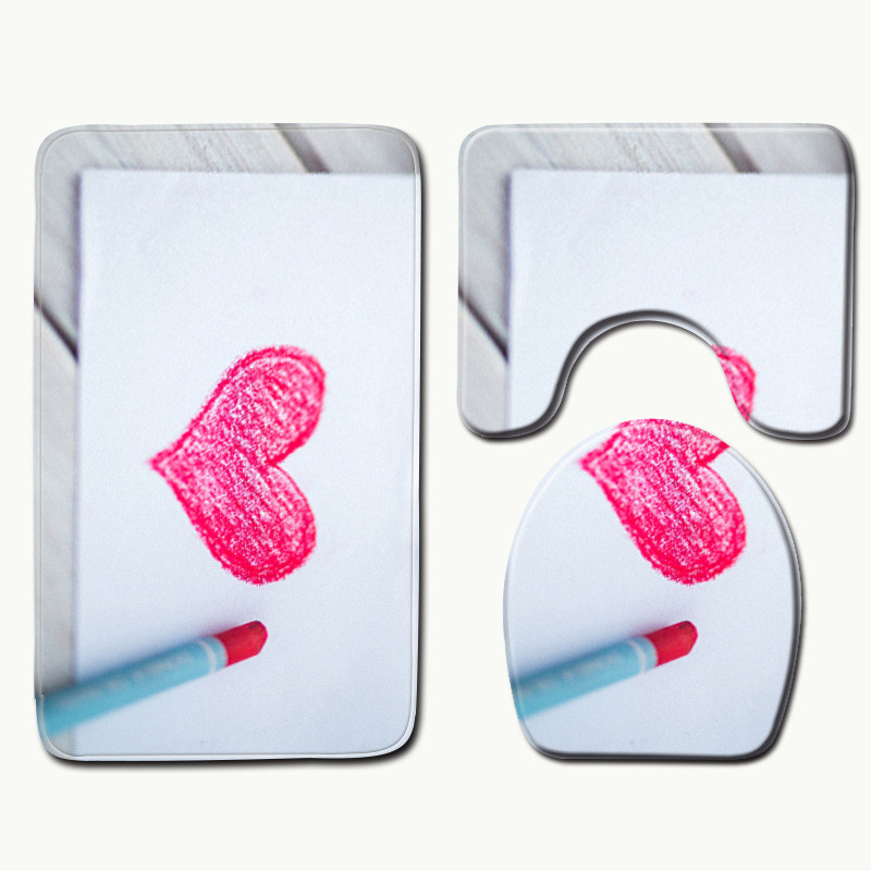 Zeegle sirds raksts, apdrukāts mikrošķiedras paklājs tualetes paklājiņš 3gab komplekts veļas mašīnas paklājiņš dušas paklājs vannas istabas paklāji un paklāji