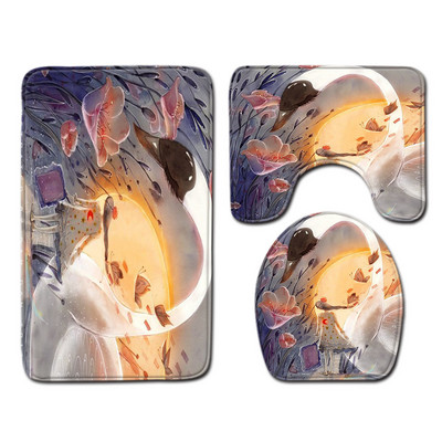 Zeegle Set prostirki za kupaonicu Flanelska protuklizna prostirka za tuširanje Navlaka za WC sjedalo Kupaonski ukras Podna prostirka Tepih za upijanje vode