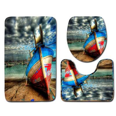 Moderne 3D ispisane kupaonske prostirke i prostirke Zelena prostirka za kupaonicu Neklizajuća prostirka za kupaonicu Otirač za perilicu rublja WC tepih Tepih za tuširanje 3 kom.