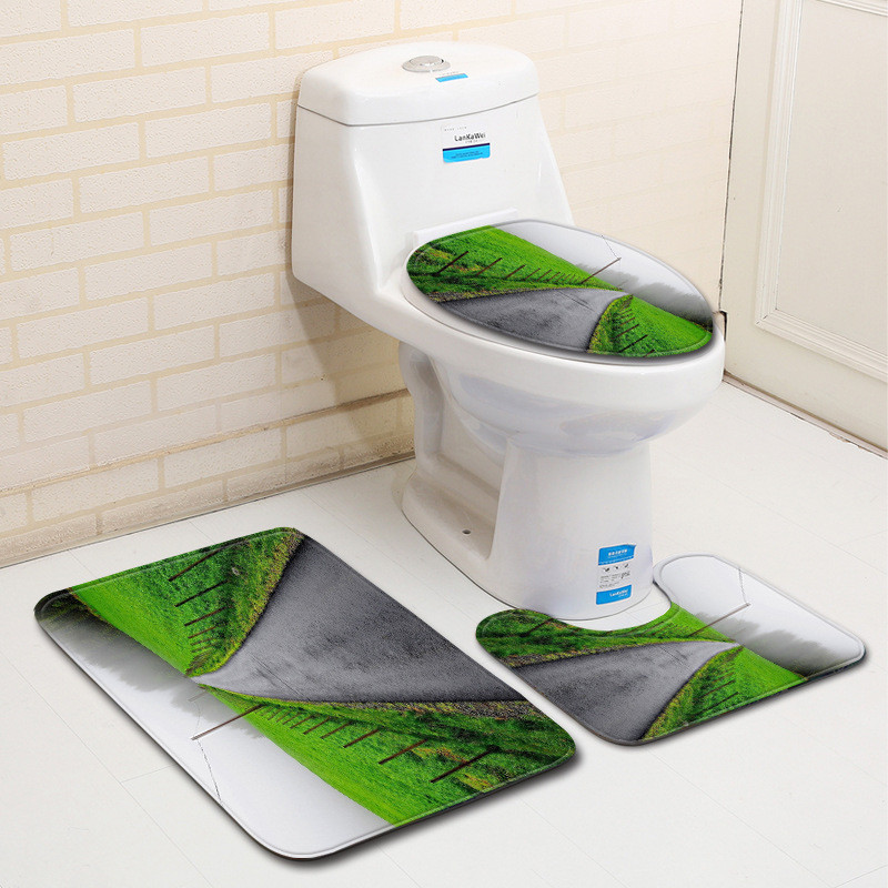 Moderne 3D ispisane kupaonske prostirke i prostirke Zelena prostirka za kupaonicu Neklizajuća prostirka za kupaonicu Otirač za perilicu rublja WC tepih Tepih za tuširanje 3 kom.