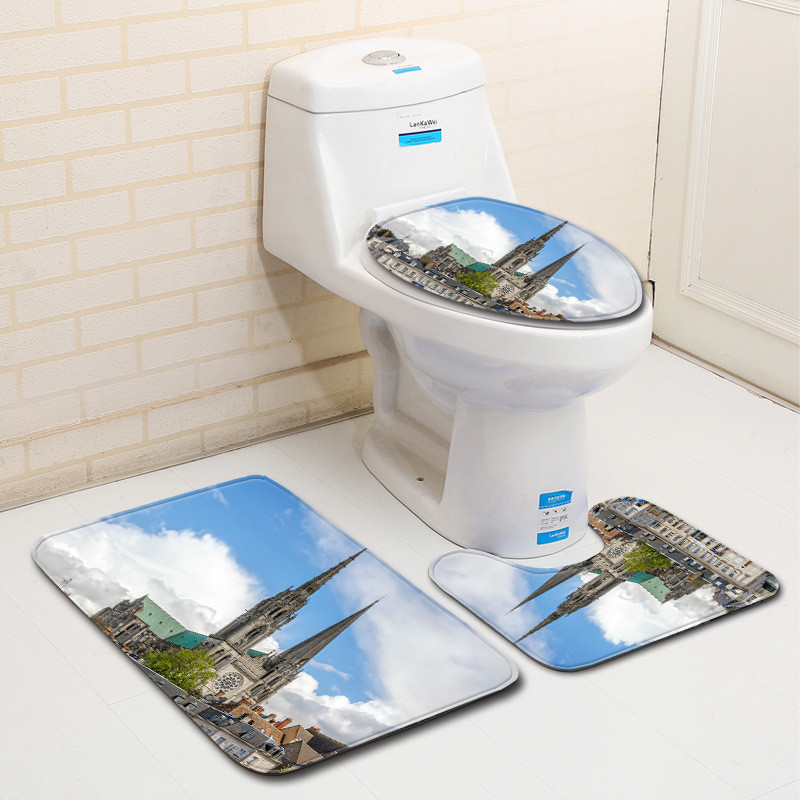 Moderne 3D ispisane kupaonske prostirke i prostirke Zelena prostirka za kupaonicu Neklizajuća prostirka za kupaonicu Otirač za perilicu rublja WC tepih Tepih za tuširanje 3 kom.