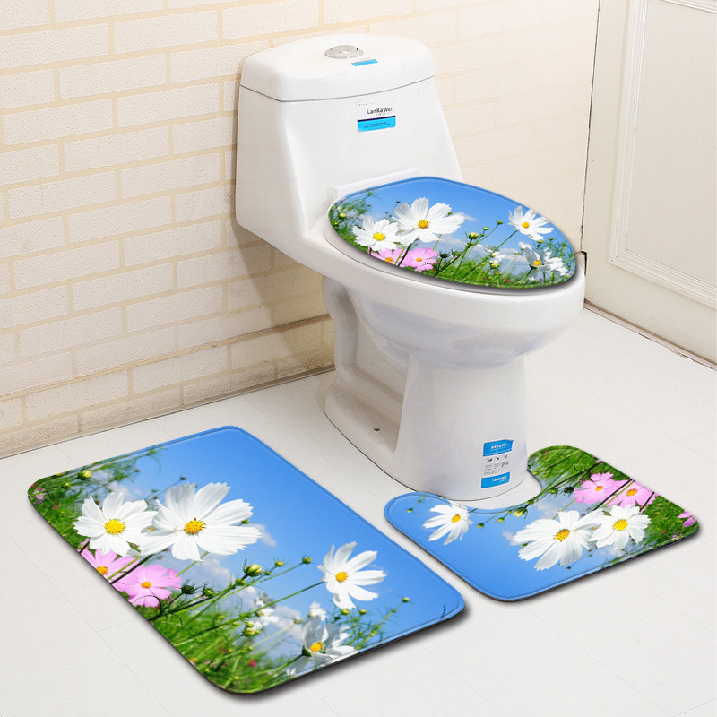 Moderne 3D ispisane kupaonske prostirke i prostirke Zelena prostirka za kupaonicu Neklizajuća prostirka za kupaonicu Otirač za perilicu rublja WC tepih Tepih za tuširanje 3 kom.