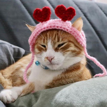 Cute Two Love Ear Cap Cap για κατοικίδιο ζώο φόρεμα γενεθλίων Αστεία πλέξιμο για κουτάβι γατάκι καπέλο σκύλου Αξεσουάρ κεφαλής