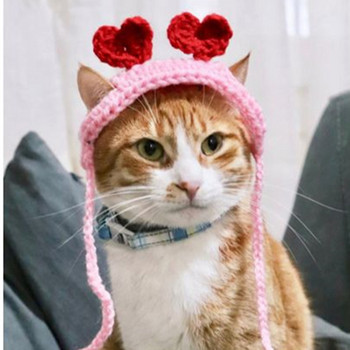 Сладко Two Love Ear Cat Cap Pet Birthday Dress Up Шапка Забавно плетене Кученце Коте Шапка Куче Аксесоари за шапки