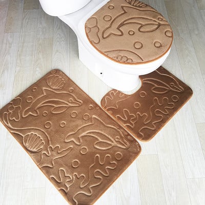 Zeegle 3gab vannas paklājiņš ar delfīnu reljefu vannasistabas paklājs Neslīdošs vannas paklājs Vannas istabas grīdas paklāji tualetes paklājs Vannas istabas paklājs vannas paklāji