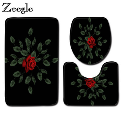 Zeegle 3D Flower Pattern Χαλάκι μπάνιου 3τμχ Χαλί μπάνιου Αντιολισθητικό Χαλιά μπάνιου Χαλιά μπάνιου Απορροφητικό κάλυμμα Χαλάκι μπάνιου τουαλέτας