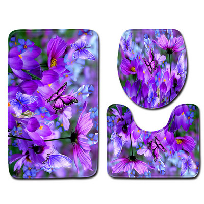 Zeegle 3D cvjetni uzorak Kupaonska prostirka 3 kom kupaonski tepih Neklizajuća kupaonska podna prostirka Kupaonske prostirke Upijajuća navlaka WC kupaonska prostirka