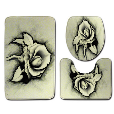 Zeegle 3D cvjetni uzorak Kupaonska prostirka 3 kom kupaonski tepih Neklizajuća kupaonska podna prostirka Kupaonske prostirke Upijajuća navlaka WC kupaonska prostirka