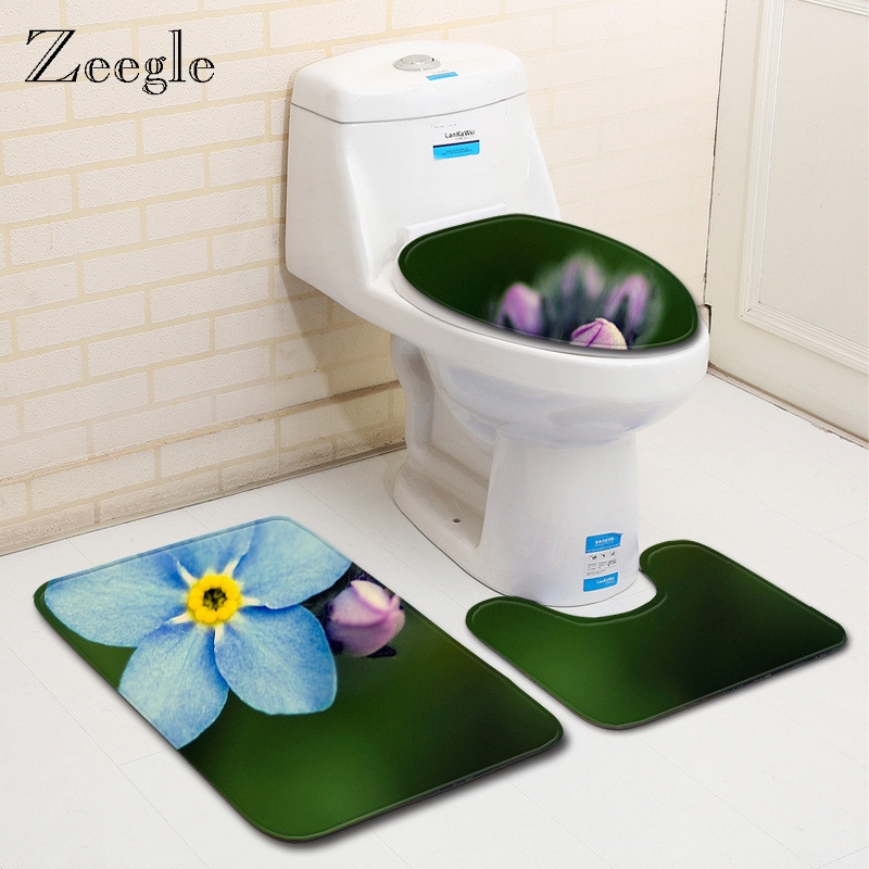Zeegle prostirke s cvjetnim uzorkom za kupaonicu Upijajuće 3 komada WC prostirke Kupaonske prostirke Neklizajuće kupaonske prostirke Komplet tepiha za kupaonicu Podloge za tuširanje