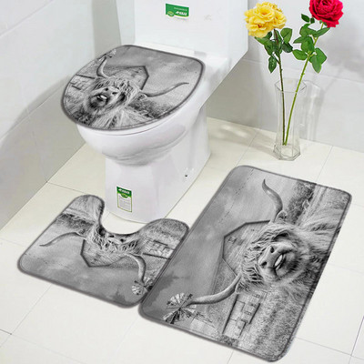 Lauku dzīvnieks Highland Govs Durvju Paklāji Brūni Liellopi Zāle Retro Koka Flaneļa Vannas Paklājiņš Mājas istaba Virtuve Vannas istabas Dekors Pretslīdes paklājs