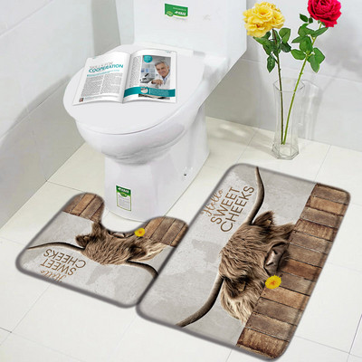 Lauku dzīvnieks Highland Govs Durvju Paklāji Brūni Liellopi Zāle Retro Koka Flaneļa Vannas Paklājiņš Mājas istaba Virtuve Vannas istabas Dekors Pretslīdes paklājs