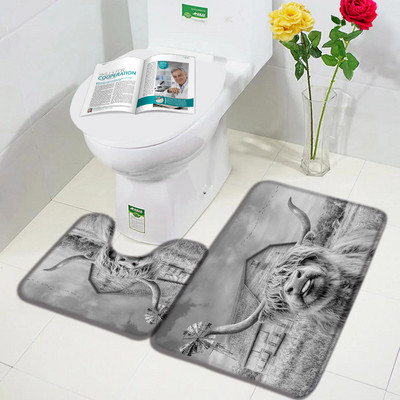 Lauku dzīvnieks Highland Govs Durvju Paklāji Brūni Liellopi Zāle Retro Koka Flaneļa Vannas Paklājiņš Mājas istaba Virtuve Vannas istabas Dekors Pretslīdes paklājs