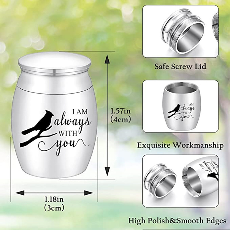 Mazas urnas cilvēku pelniem, nerūsējošais tērauds, 1,57 collu mini kremācijas urnas pelniem, piemiņas pelnu turētājs — es vienmēr esmu ar jums