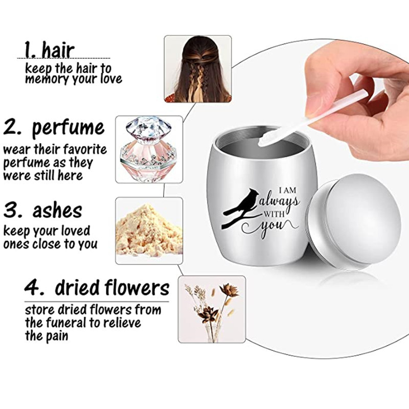 Mazas urnas cilvēku pelniem, nerūsējošais tērauds, 1,57 collu mini kremācijas urnas pelniem, piemiņas pelnu turētājs — es vienmēr esmu ar jums