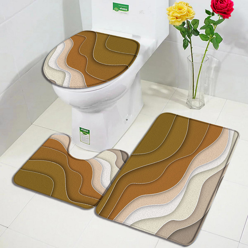 Abstrakts ģeometrisks vannas paklājiņa komplekts zils zaļš brūns radošs viļņu raksts marmora paklājs vannas istabas dekors paklājs, neslīdošs tualetes vāka paklājiņš