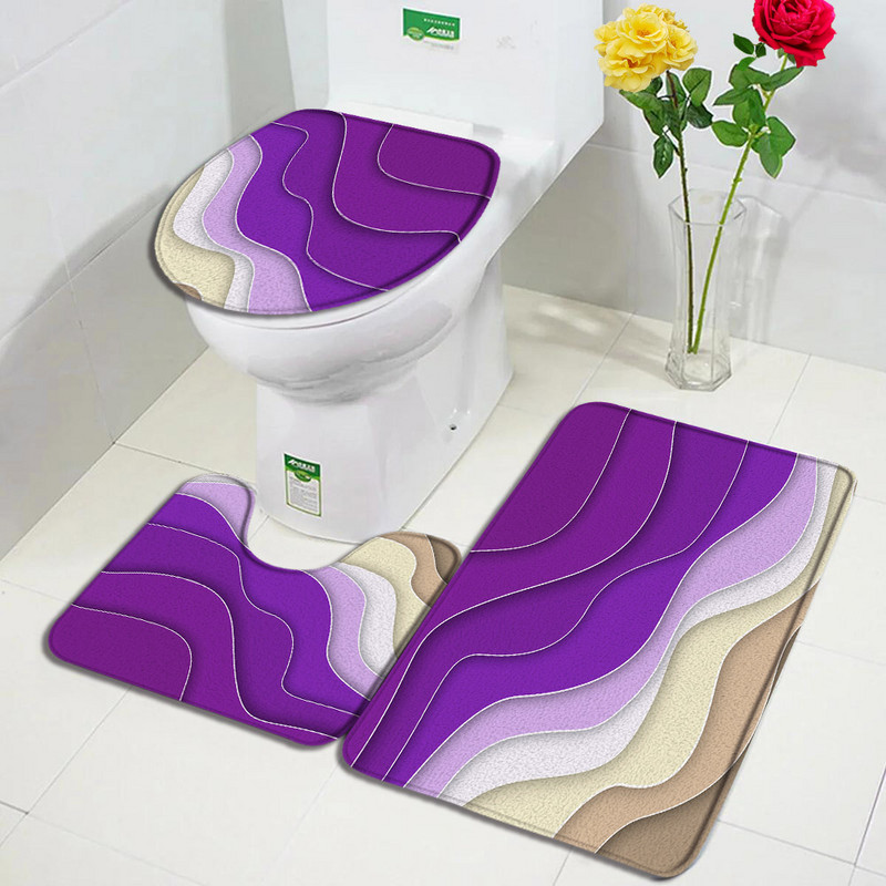 Abstrakts ģeometrisks vannas paklājiņa komplekts zils zaļš brūns radošs viļņu raksts marmora paklājs vannas istabas dekors paklājs, neslīdošs tualetes vāka paklājiņš