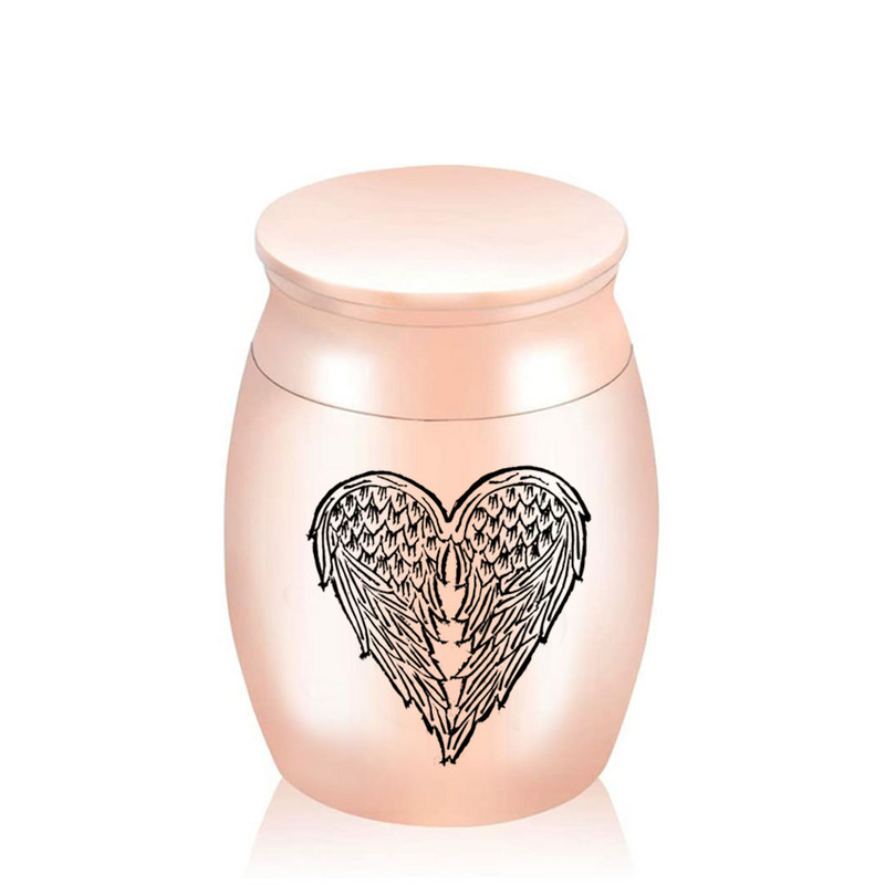 Šarm od nehrđajućeg čelika u 5 boja s krilima anđela Mala urna s pepelom Brtva s navojnim čepom koja se može otvoriti Kutija za pepeo 30x40 mm