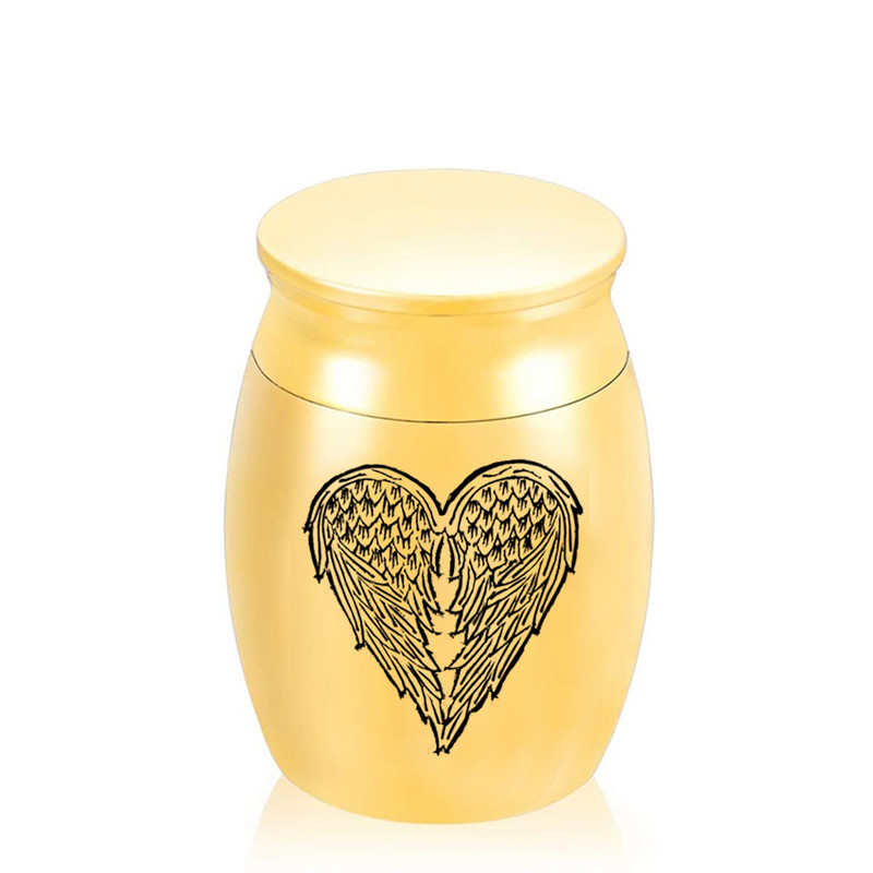 Šarm od nehrđajućeg čelika u 5 boja s krilima anđela Mala urna s pepelom Brtva s navojnim čepom koja se može otvoriti Kutija za pepeo 30x40 mm