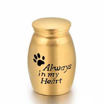 Mini 30X40 mm pogrebna urna s otiskom šape Always in My Heart Urne za kremiranje za ljudske ljubimce, pse, mačke, pepeo izrađene od metalne legure cinka