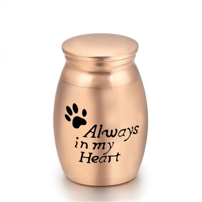 Mini 30X40 mm pogrebna urna s otiskom šape Always in My Heart Urne za kremiranje za ljudske ljubimce, pse, mačke, pepeo izrađene od metalne legure cinka