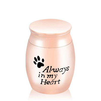 Mini 30X40 mm pogrebna urna s otiskom šape Always in My Heart Urne za kremiranje za ljudske ljubimce, pse, mačke, pepeo izrađene od metalne legure cinka