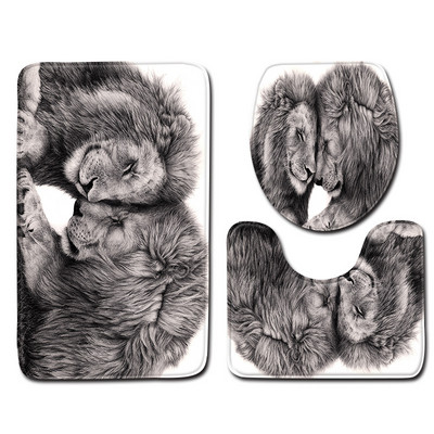 Moderni set kupaonskih prostirača s motivom lavova Neklizajuća navlaka za tepih Navlaka za WC sjedalo Podna prostirka Kupaonski ukras Tapis De Bain