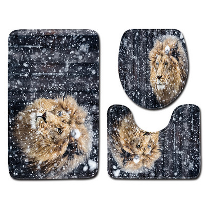 Moderni set kupaonskih prostirača s motivom lavova Neklizajuća navlaka za tepih Navlaka za WC sjedalo Podna prostirka Kupaonski ukras Tapis De Bain