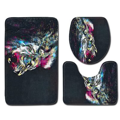 Moderni set kupaonskih prostirača s motivom lavova Neklizajuća navlaka za tepih Navlaka za WC sjedalo Podna prostirka Kupaonski ukras Tapis De Bain