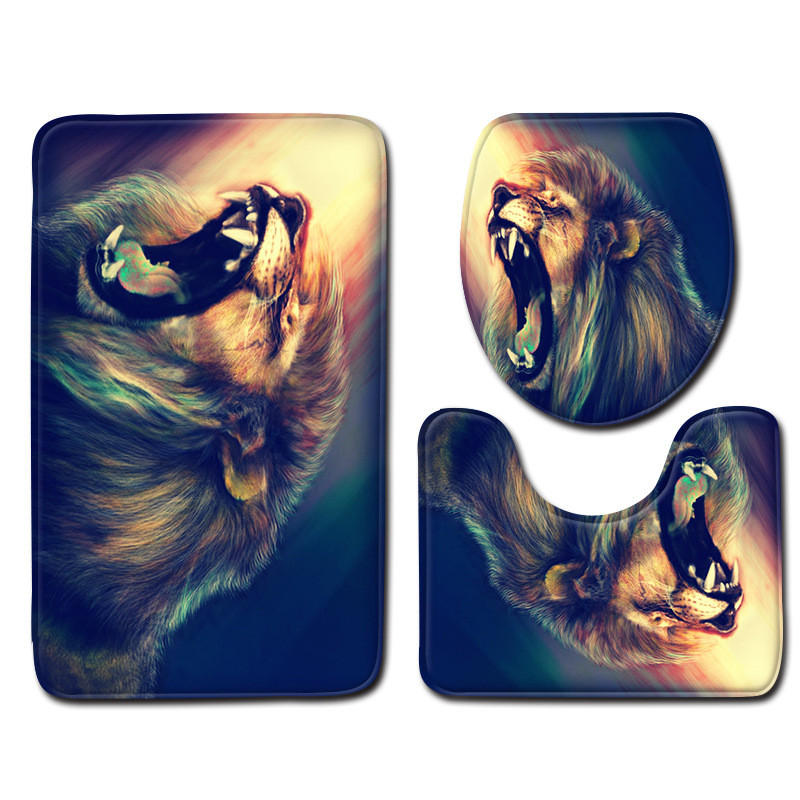 Moderni set kupaonskih prostirača s motivom lavova Neklizajuća navlaka za tepih Navlaka za WC sjedalo Podna prostirka Kupaonski ukras Tapis De Bain