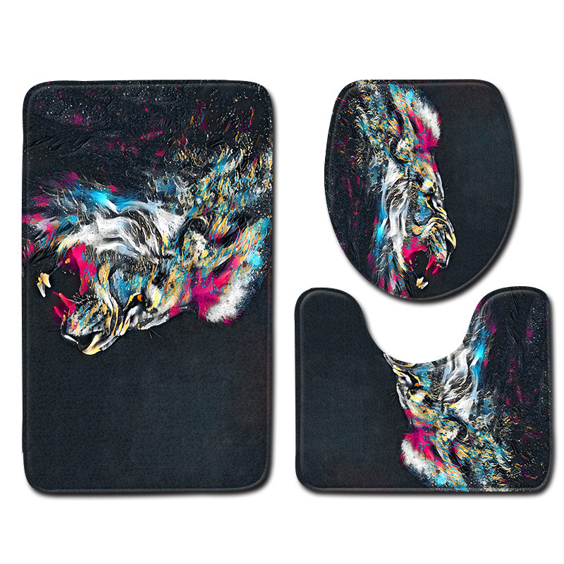 Moderni set kupaonskih prostirača s motivom lavova Neklizajuća navlaka za tepih Navlaka za WC sjedalo Podna prostirka Kupaonski ukras Tapis De Bain