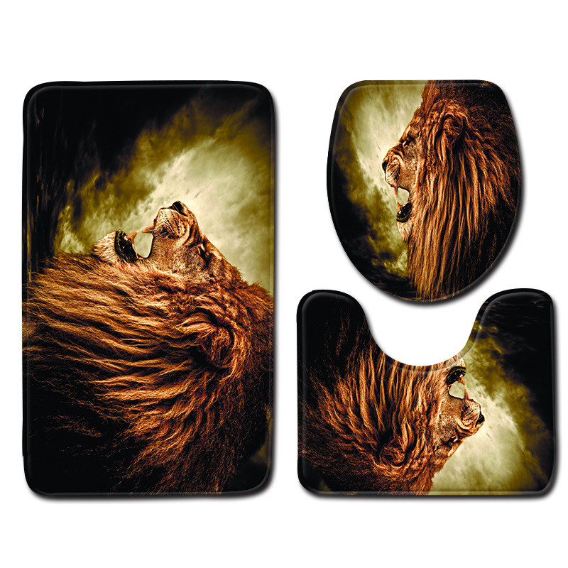 Moderni set kupaonskih prostirača s motivom lavova Neklizajuća navlaka za tepih Navlaka za WC sjedalo Podna prostirka Kupaonski ukras Tapis De Bain