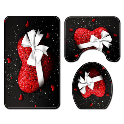 Valentīndienas vannas paklājs un dušas aizkaru komplekts flaneļa tualetes sēdekļa pārklāja paklājiņš vannas istabas grīdas paklājs Ūdensizturīgs dušas kāju paklājs