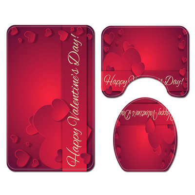 Valentīndienas vannas paklājs un dušas aizkaru komplekts flaneļa tualetes sēdekļa pārklāja paklājiņš vannas istabas grīdas paklājs Ūdensizturīgs dušas kāju paklājs