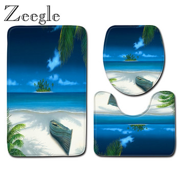 Zeegle Beach Pattern Килим за тоалетна 3 бр. Комплект постелки за баня Противоплъзгащ се килим Подложка за баня Тоалетна декорация Килим Входна постелка за баня Килим за пода