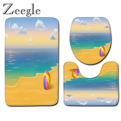 Χαλί τουαλέτας Zeegle Beach Pattern 3τμχ Σετ Χαλάκι Μπάνιου Αντιολισθητικό Χαλάκι Μπάνιου Χαλάκι Μπάνιου Διακοσμητικό Χαλί μπάνιου Χαλί δαπέδου Χαλί εισόδου