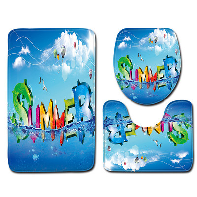 Zeegle Beach Pattern WC prostirka 3 komada Set kupaonskih prostirki Protuklizni tepih Kupaonska prostirka Dekorativna prostirka WC prostirka Kupaonska ulazna prostirka Podna prostirka