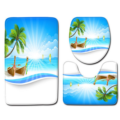 Zeegle Beach Pattern WC prostirka 3 komada Set kupaonskih prostirki Protuklizni tepih Kupaonska prostirka Dekorativna prostirka WC prostirka Kupaonska ulazna prostirka Podna prostirka