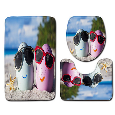 Zeegle Beach Pattern WC prostirka 3 komada Set kupaonskih prostirki Protuklizni tepih Kupaonska prostirka Dekorativna prostirka WC prostirka Kupaonska ulazna prostirka Podna prostirka