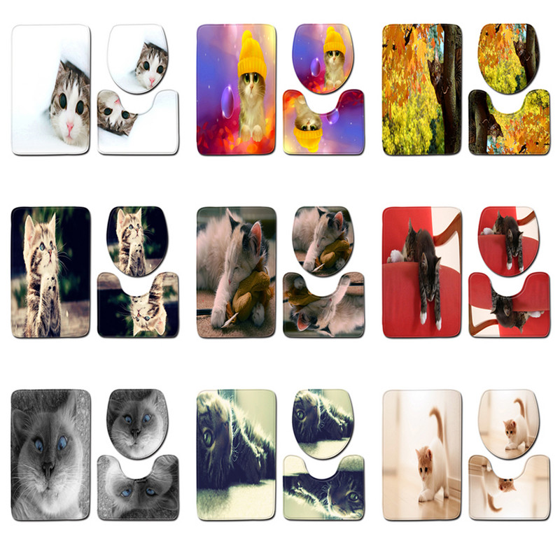 Vannas istabas vannas paklājs kaķu apdrukai