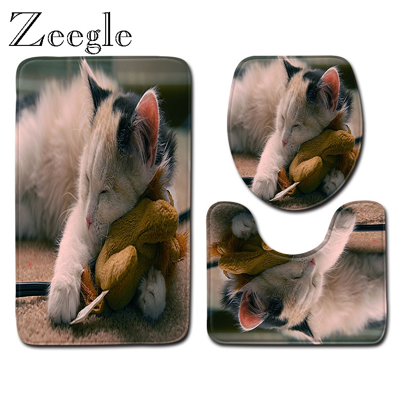 Vannas istabas vannas paklājs kaķu apdrukai