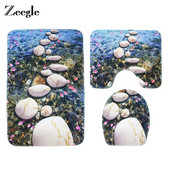 Zeegle 3 kom/set 3D plitko ispisana spužvasta toaletna prostirka kupaonska protuklizna prostirka od koraljnog flisa podni tepih perivi ukras za dom