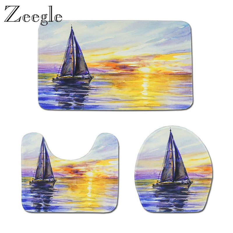 Zeegle Set prostirki za kupaonicu Tepih za dekoraciju kupaonice Od mikrovlakana Kupaonski tepih za noge Podni tepih Toalet U tip Mat Poklopac Podmetač za WC školjku