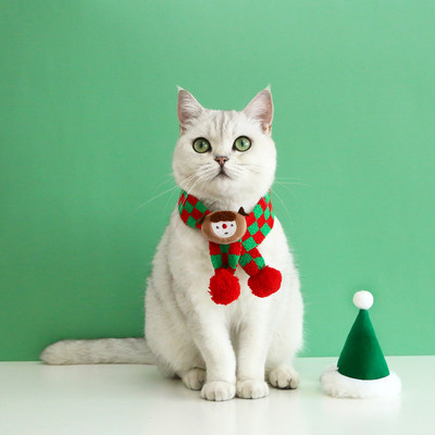 Slatka crvena pahuljica kućni ljubimac Dodaci za božićni kostim Karirani pleteni božićni šal Kapa za štene Podesiva vunena mačka Topla ogrlica