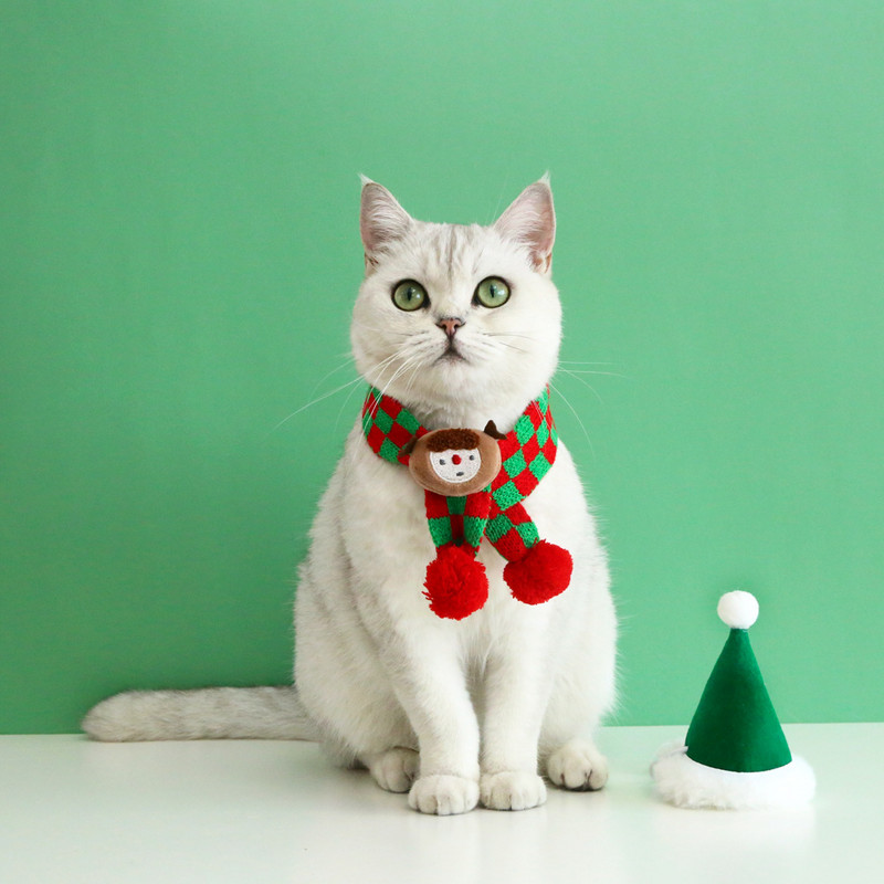 Slatka crvena pahuljica kućni ljubimac Dodaci za božićni kostim Karirani pleteni božićni šal Kapa za štene Podesiva vunena mačka Topla ogrlica